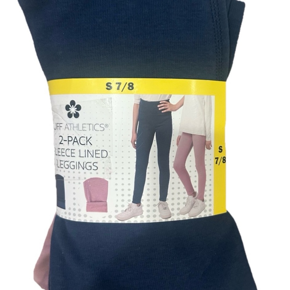 Tuff Athletics youth girls 2 pack Fleece lined Leggings S 7/8 Blue/Rose